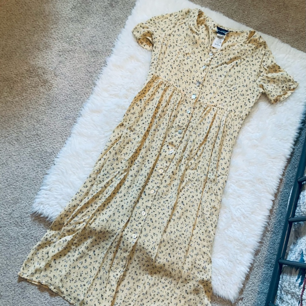 Cottage Core Yellow dress floral butter grunge y2k cute fairy Long button down